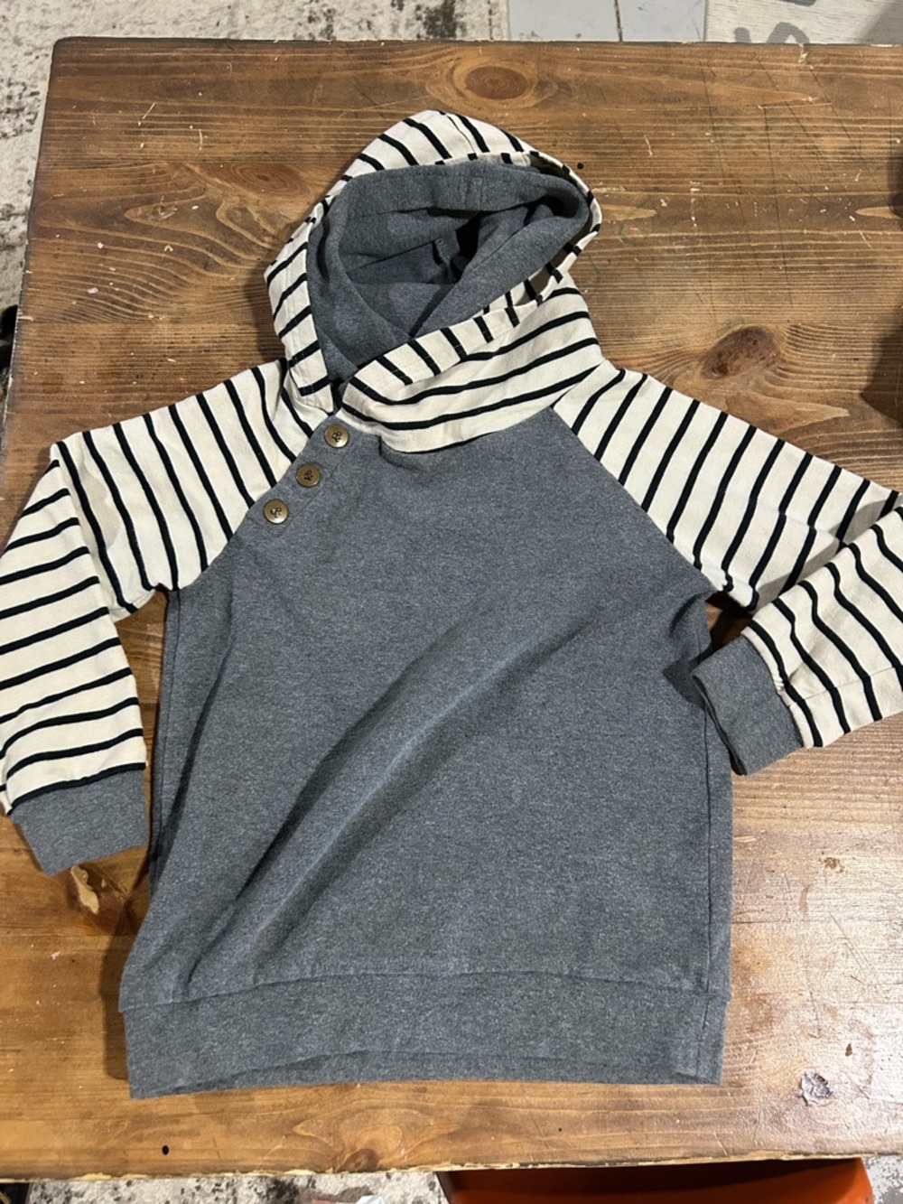 & Other Stories Kids Hooded Sweatshirt in Gray with Cream & Black Stripes